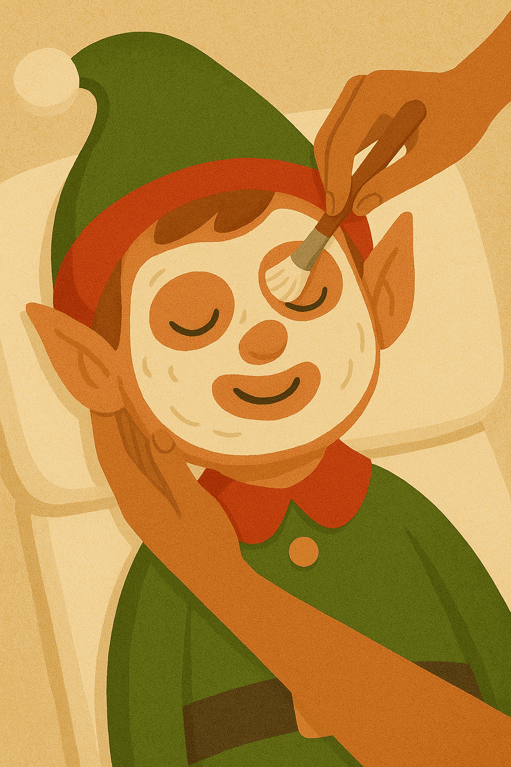 santa's elf getting a facial